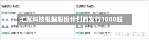 汇聚科技根据股份计划而发行1000股
