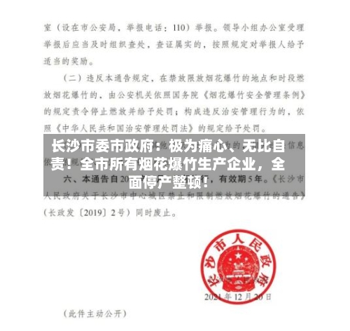 长沙市委市政府：极为痛心、无比自责！全市所有烟花爆竹生产企业，全面停产整顿！